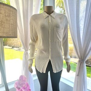 Vintage Jay Y. Ko Studios Off White Crinkle Button Up Long Sleeve Size Large